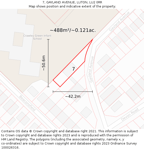 7, GAYLAND AVENUE, LUTON, LU2 0RR: Plot and title map