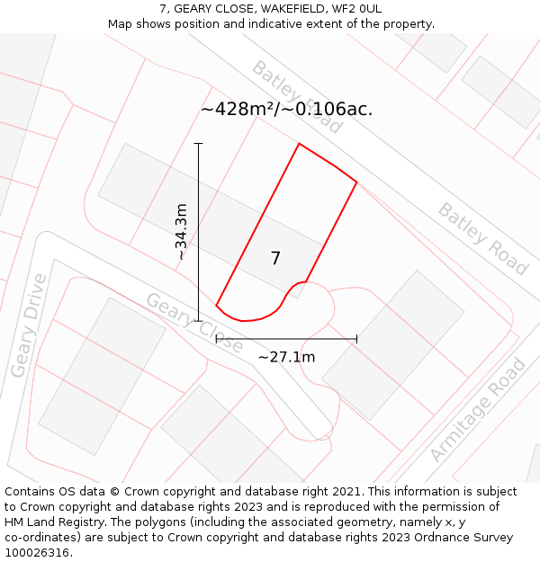 7, GEARY CLOSE, WAKEFIELD, WF2 0UL: Plot and title map