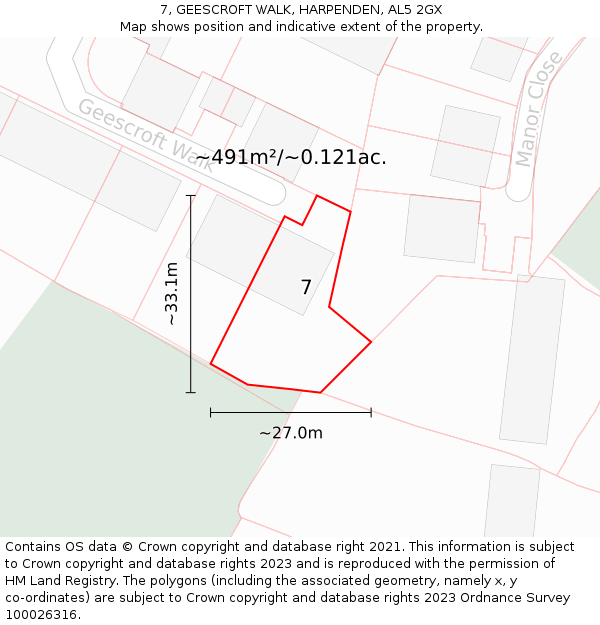 7, GEESCROFT WALK, HARPENDEN, AL5 2GX: Plot and title map