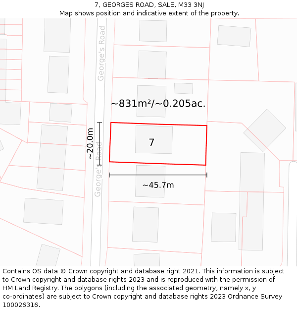 7, GEORGES ROAD, SALE, M33 3NJ: Plot and title map