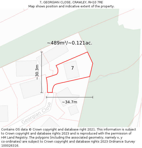 7, GEORGIAN CLOSE, CRAWLEY, RH10 7RE: Plot and title map