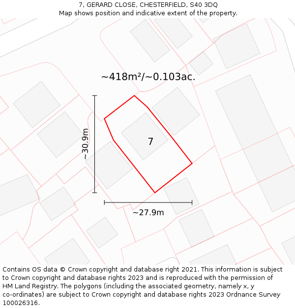 7, GERARD CLOSE, CHESTERFIELD, S40 3DQ: Plot and title map