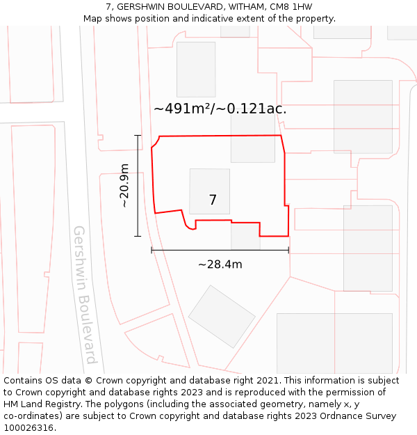 7, GERSHWIN BOULEVARD, WITHAM, CM8 1HW: Plot and title map