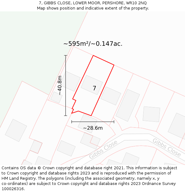 7, GIBBS CLOSE, LOWER MOOR, PERSHORE, WR10 2NQ: Plot and title map