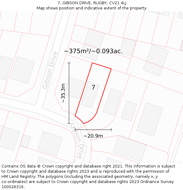 7, GIBSON DRIVE, RUGBY, CV21 4LJ: Plot and title map