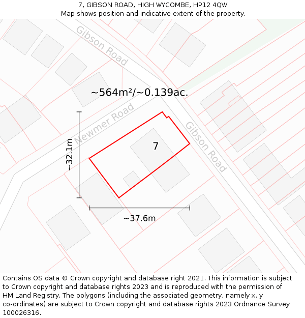 7, GIBSON ROAD, HIGH WYCOMBE, HP12 4QW: Plot and title map