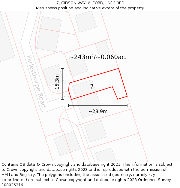 7, GIBSON WAY, ALFORD, LN13 9PD: Plot and title map