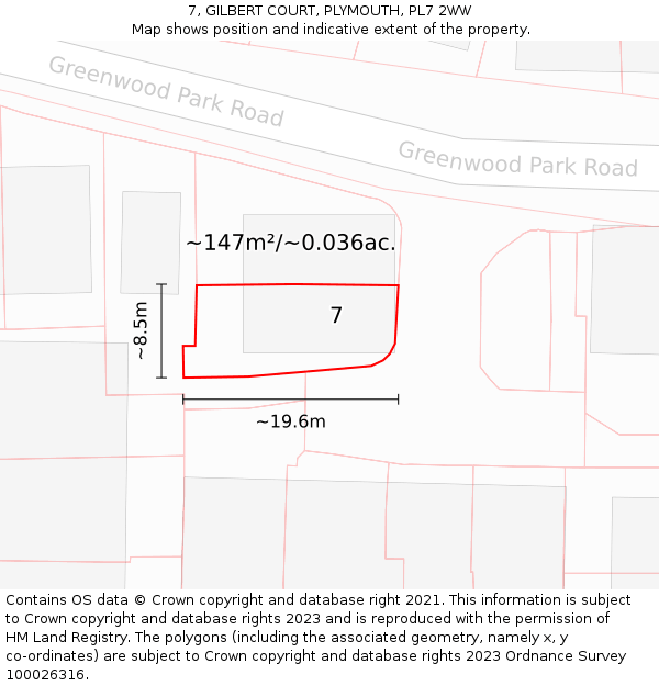 7, GILBERT COURT, PLYMOUTH, PL7 2WW: Plot and title map