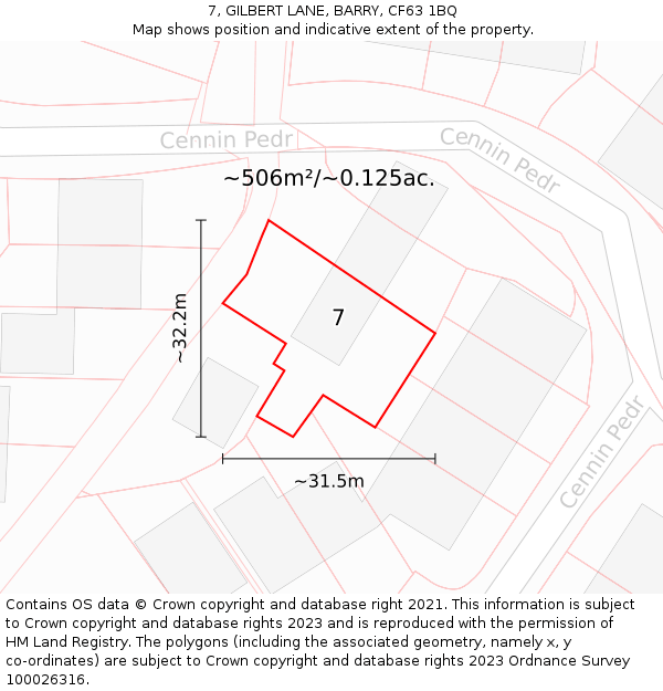 7, GILBERT LANE, BARRY, CF63 1BQ: Plot and title map