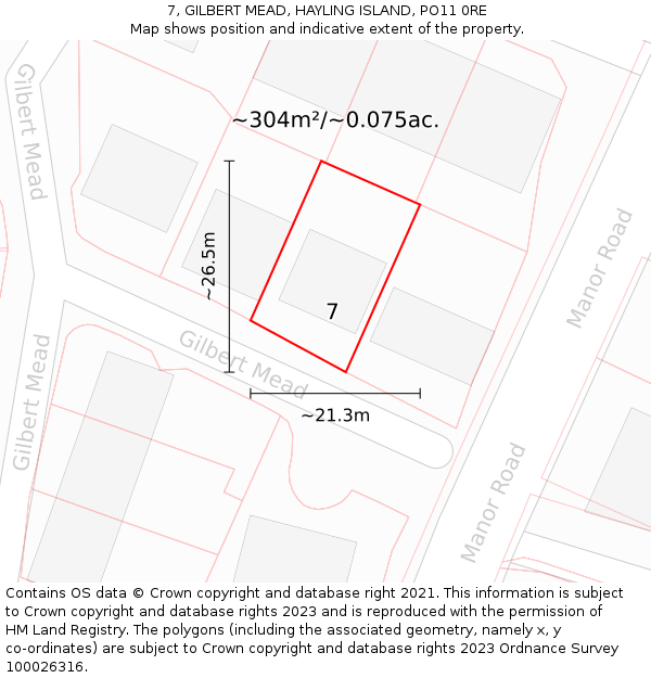 7, GILBERT MEAD, HAYLING ISLAND, PO11 0RE: Plot and title map