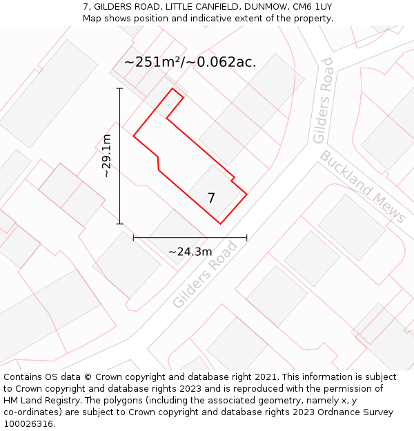 7, GILDERS ROAD, LITTLE CANFIELD, DUNMOW, CM6 1UY: Plot and title map