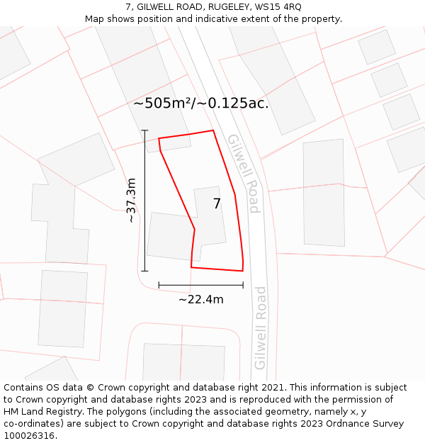 7, GILWELL ROAD, RUGELEY, WS15 4RQ: Plot and title map