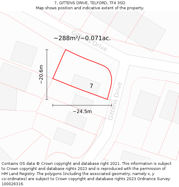 7, GITTENS DRIVE, TELFORD, TF4 3SD: Plot and title map