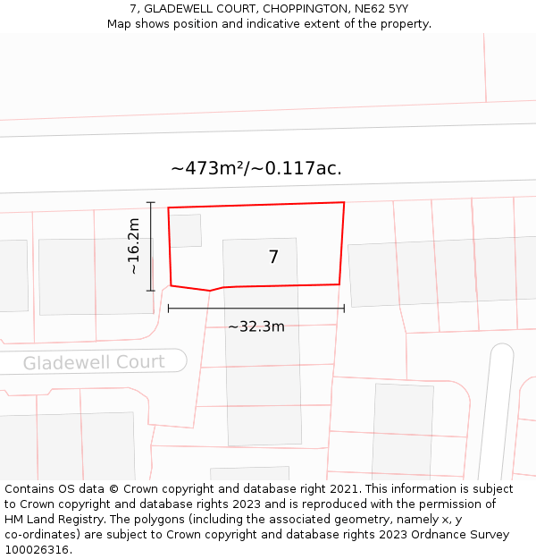 7, GLADEWELL COURT, CHOPPINGTON, NE62 5YY: Plot and title map