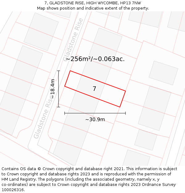 7, GLADSTONE RISE, HIGH WYCOMBE, HP13 7NW: Plot and title map