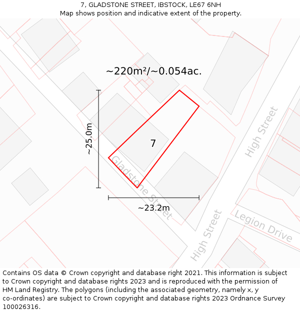 7, GLADSTONE STREET, IBSTOCK, LE67 6NH: Plot and title map