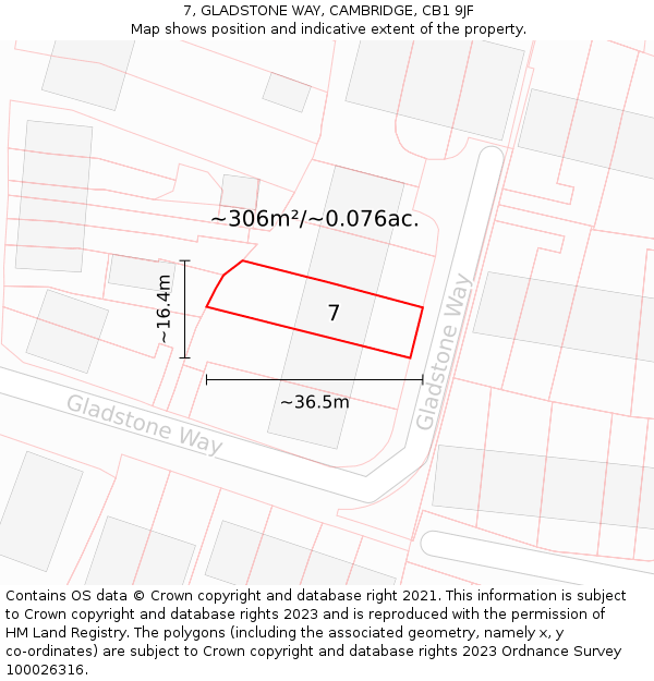 7, GLADSTONE WAY, CAMBRIDGE, CB1 9JF: Plot and title map