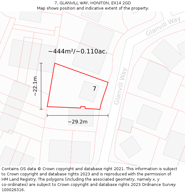 7, GLANVILL WAY, HONITON, EX14 2GD: Plot and title map