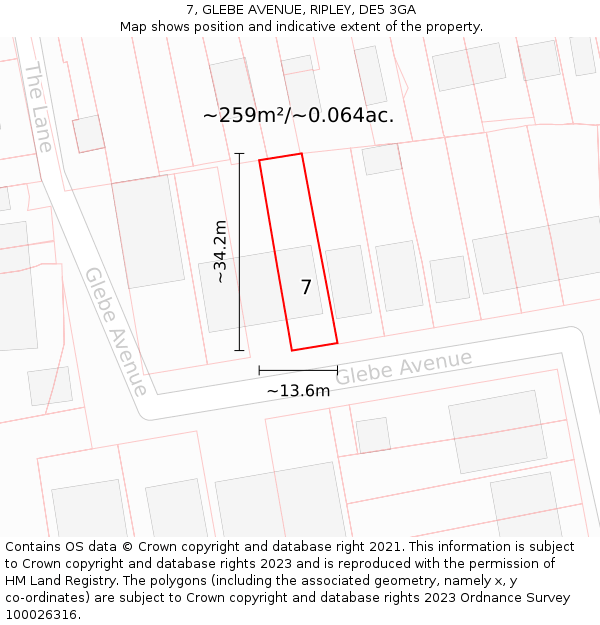 7, GLEBE AVENUE, RIPLEY, DE5 3GA: Plot and title map