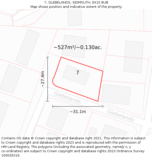 7, GLEBELANDS, SIDMOUTH, EX10 8UB: Plot and title map