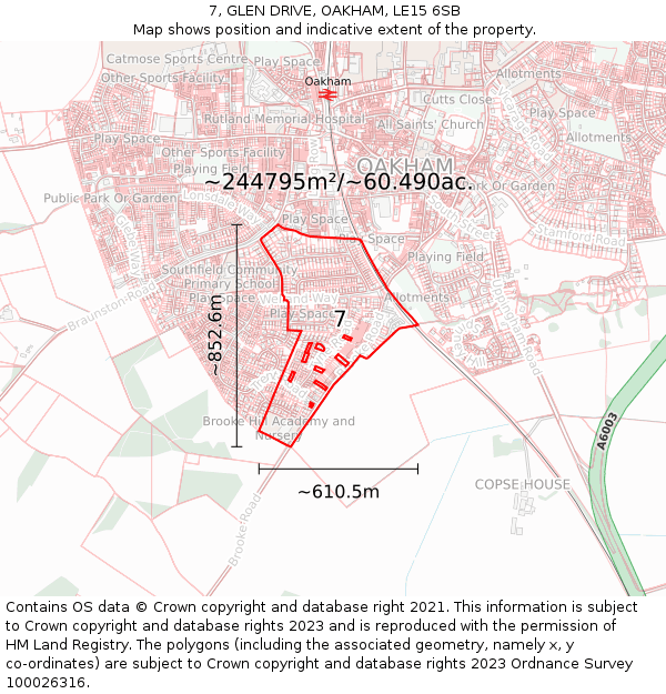 7, GLEN DRIVE, OAKHAM, LE15 6SB: Plot and title map