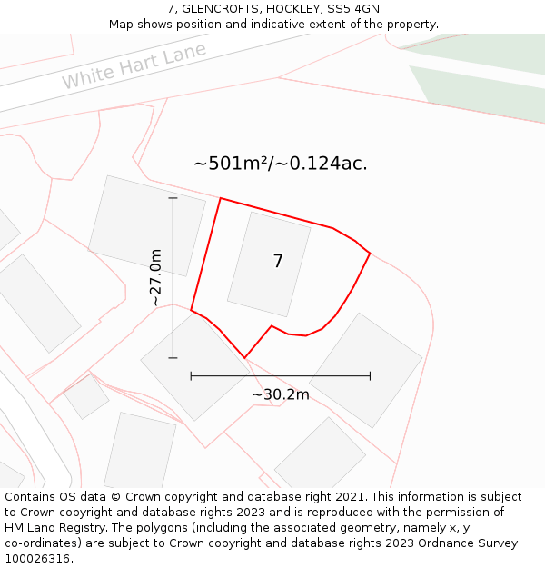 7, GLENCROFTS, HOCKLEY, SS5 4GN: Plot and title map