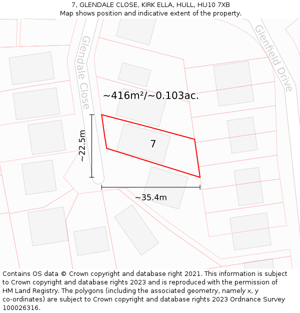 7, GLENDALE CLOSE, KIRK ELLA, HULL, HU10 7XB: Plot and title map