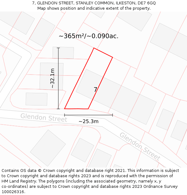 7, GLENDON STREET, STANLEY COMMON, ILKESTON, DE7 6GQ: Plot and title map