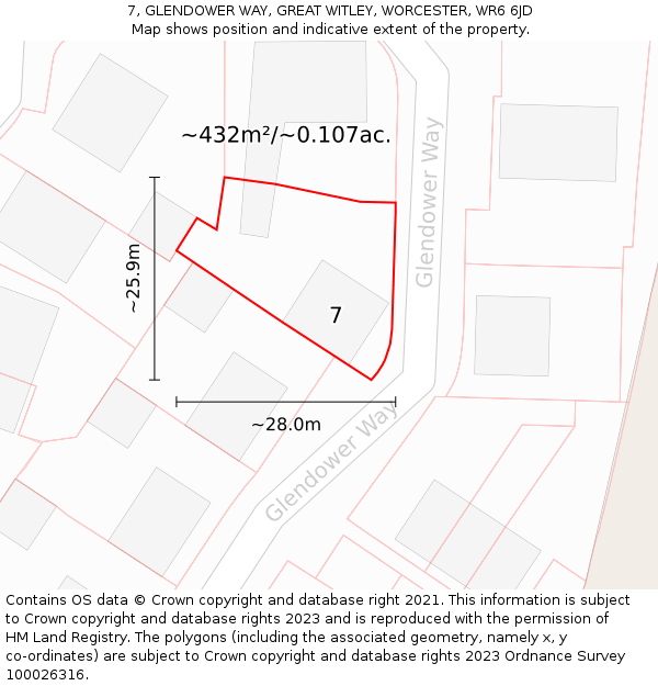 7, GLENDOWER WAY, GREAT WITLEY, WORCESTER, WR6 6JD: Plot and title map