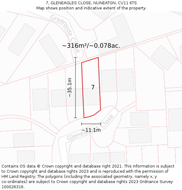 7, GLENEAGLES CLOSE, NUNEATON, CV11 6TS: Plot and title map