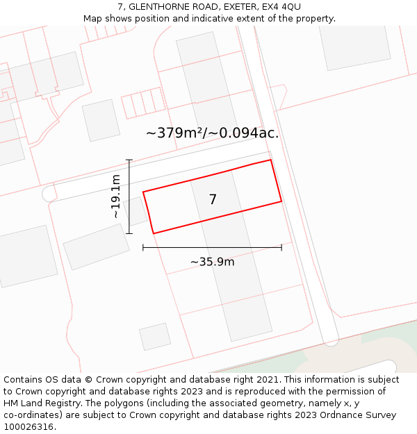 7, GLENTHORNE ROAD, EXETER, EX4 4QU: Plot and title map