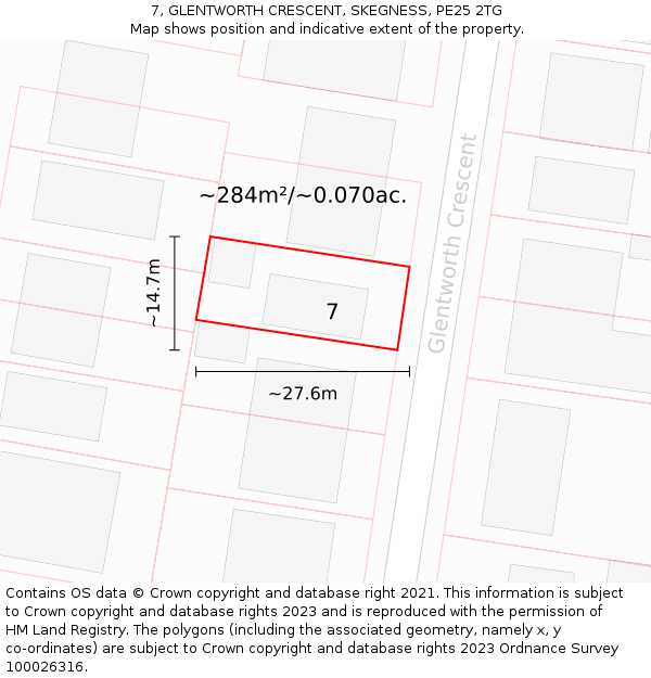 7, GLENTWORTH CRESCENT, SKEGNESS, PE25 2TG: Plot and title map