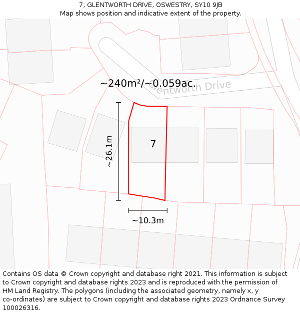 7, GLENTWORTH DRIVE, OSWESTRY, SY10 9JB: Plot and title map