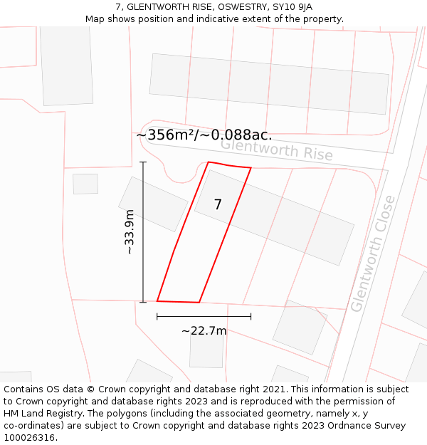 7, GLENTWORTH RISE, OSWESTRY, SY10 9JA: Plot and title map