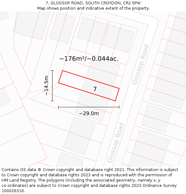 7, GLOSSOP ROAD, SOUTH CROYDON, CR2 0PW: Plot and title map