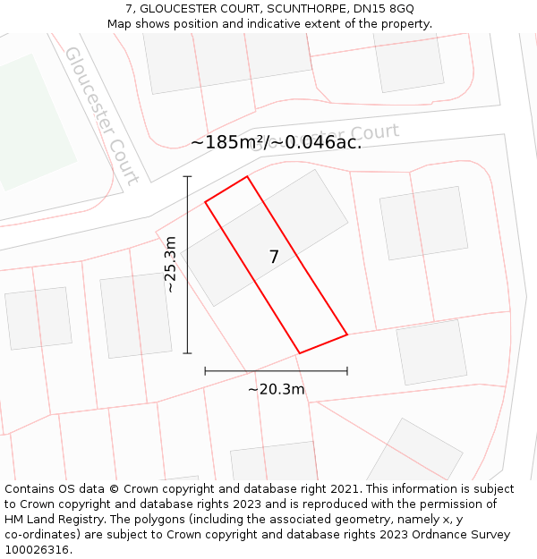 7, GLOUCESTER COURT, SCUNTHORPE, DN15 8GQ: Plot and title map