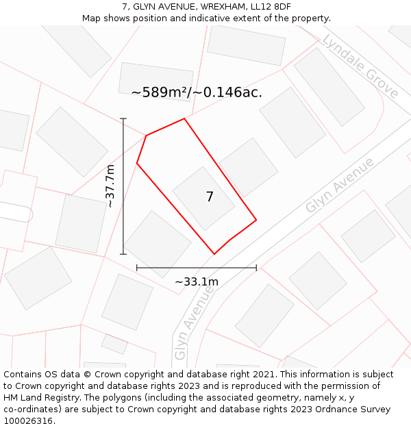 7, GLYN AVENUE, WREXHAM, LL12 8DF: Plot and title map