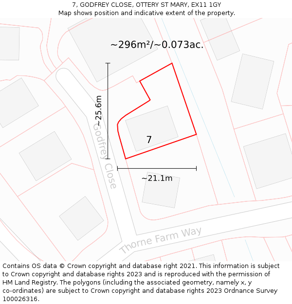 7, GODFREY CLOSE, OTTERY ST MARY, EX11 1GY: Plot and title map
