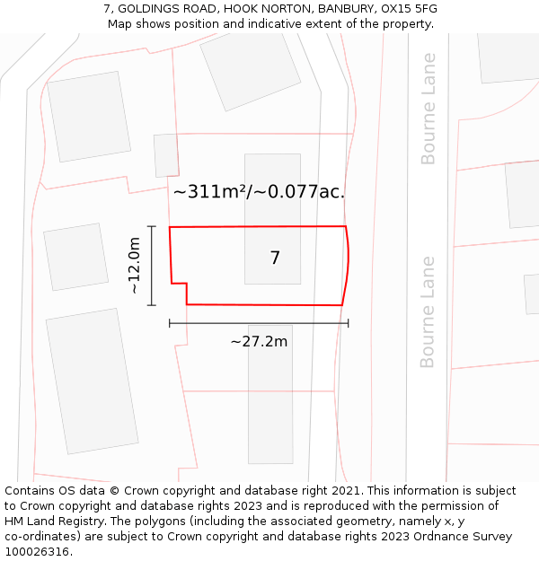 7, GOLDINGS ROAD, HOOK NORTON, BANBURY, OX15 5FG: Plot and title map