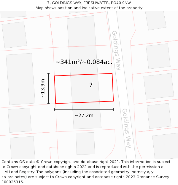 7, GOLDINGS WAY, FRESHWATER, PO40 9NW: Plot and title map