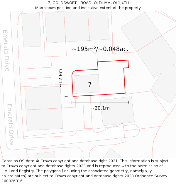 7, GOLDSWORTH ROAD, OLDHAM, OL1 4TH: Plot and title map