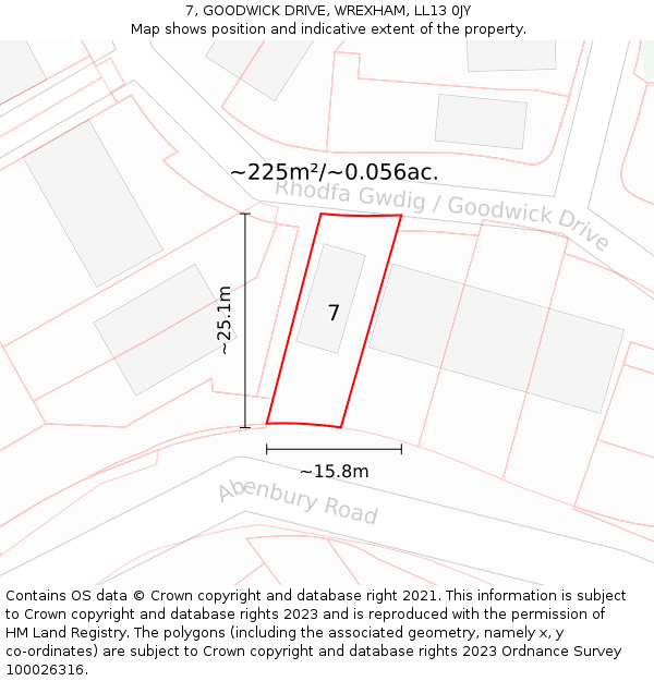 7, GOODWICK DRIVE, WREXHAM, LL13 0JY: Plot and title map