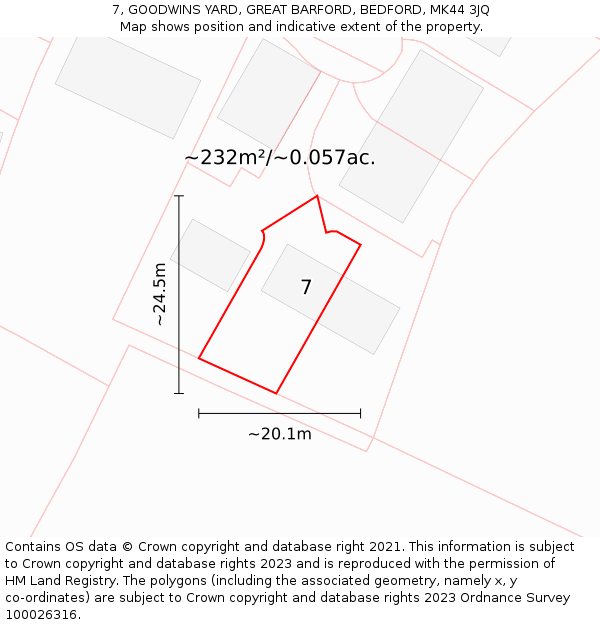 7, GOODWINS YARD, GREAT BARFORD, BEDFORD, MK44 3JQ: Plot and title map