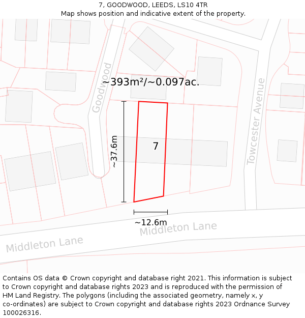 7, GOODWOOD, LEEDS, LS10 4TR: Plot and title map