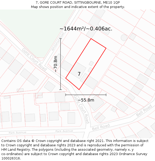 7, GORE COURT ROAD, SITTINGBOURNE, ME10 1QP: Plot and title map