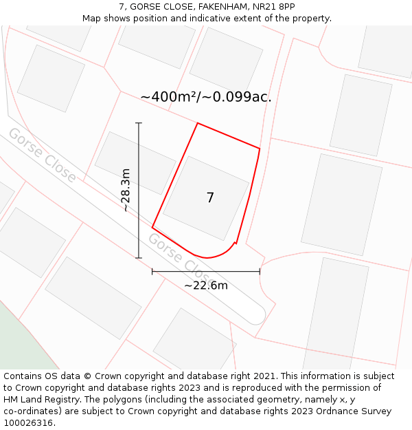 7, GORSE CLOSE, FAKENHAM, NR21 8PP: Plot and title map