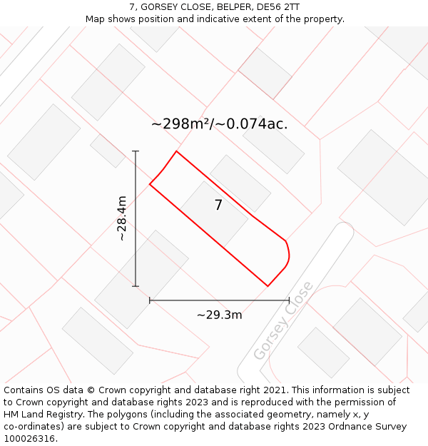 7, GORSEY CLOSE, BELPER, DE56 2TT: Plot and title map