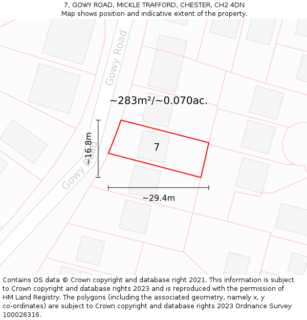 7, GOWY ROAD, MICKLE TRAFFORD, CHESTER, CH2 4DN: Plot and title map