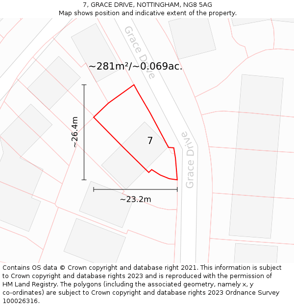 7, GRACE DRIVE, NOTTINGHAM, NG8 5AG: Plot and title map