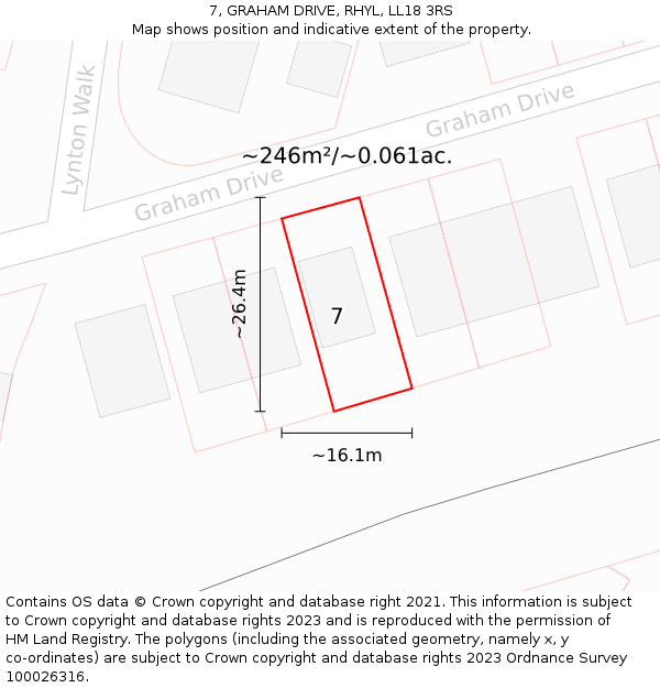 7, GRAHAM DRIVE, RHYL, LL18 3RS: Plot and title map